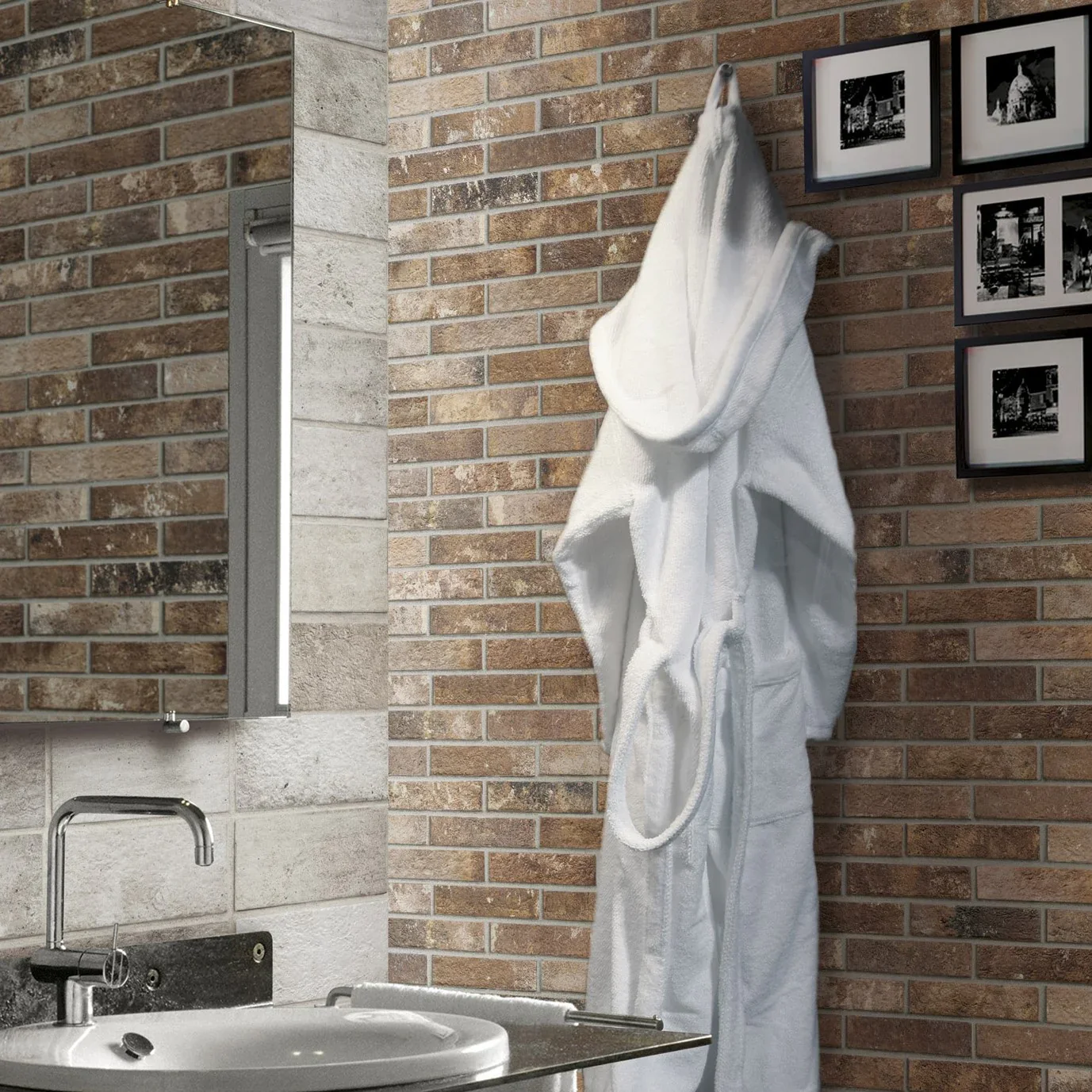 Ambiance salle de bain avec parement aspect pierre